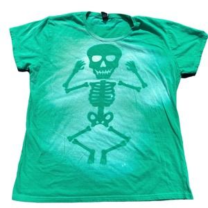 New Halloween Skeleton Tee Shirt Top Ladies XL Bleach Dye Made
